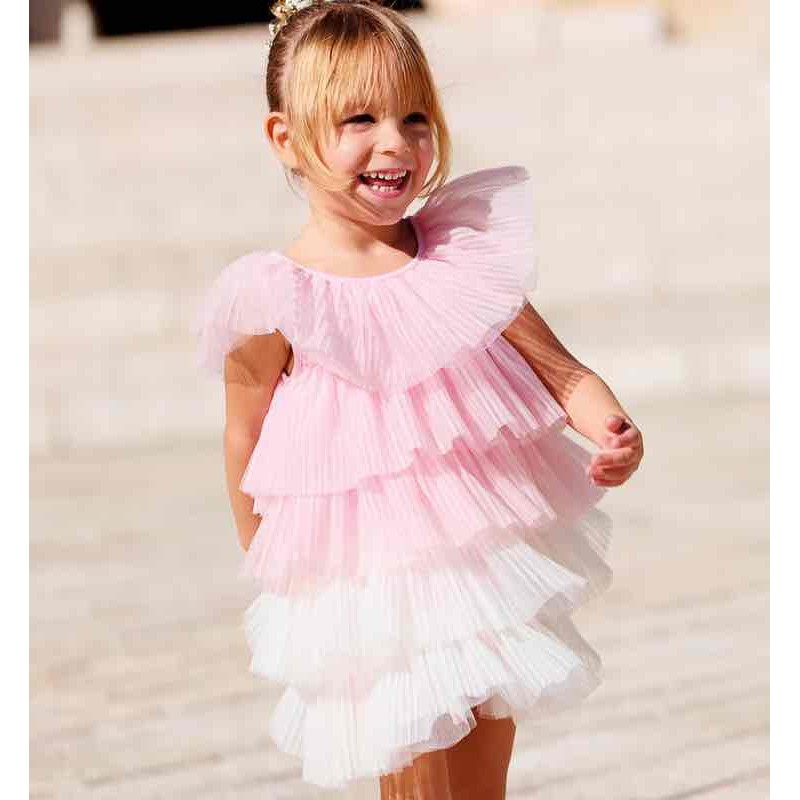 Sarabanda 0B337 Abito tulle rosa bambina