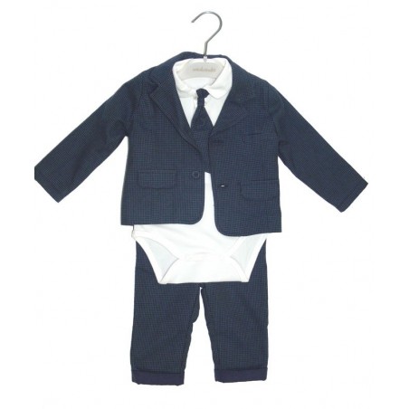 Completo blu pied de poule battesimo neonato tg. 12 Mesi