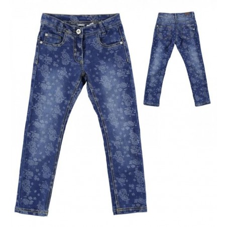 Sarabanda 0L473 Jeans stretch slim fiorato bambina