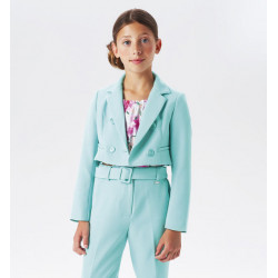 Green suit jacket and pants girl